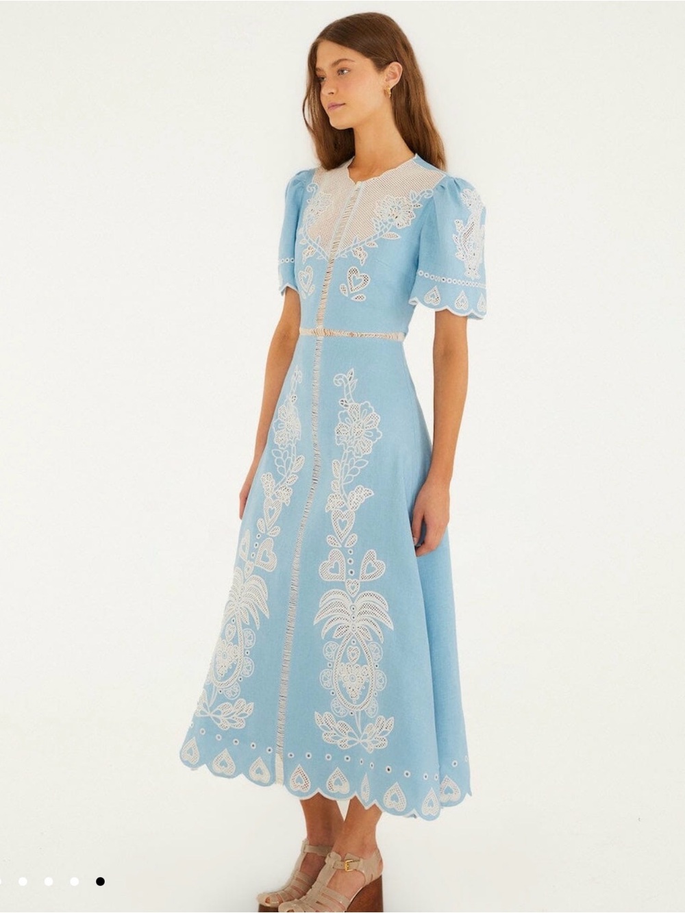 FARM Rio Light Blue Embroiderede Midi Dress - Picture 6 of 8